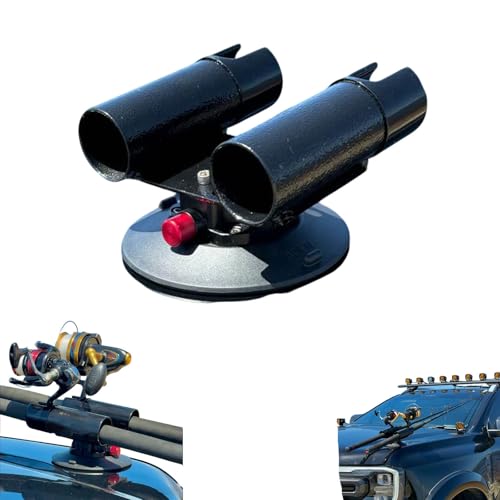 Vacuum Suction Fishing Rod Holder for Car, No Drill Rod Rack for SUV Truck Boat, Heavy Duty Pump Lock Mount Holds 2 Rods, Portable Fishing Rod Carrier for Travel Beach Fishing (1 PC)