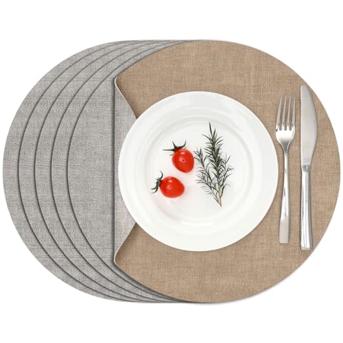 Myir JUN 14" Round Placemats Set of 6, Reversible Dual-Color Place Mats