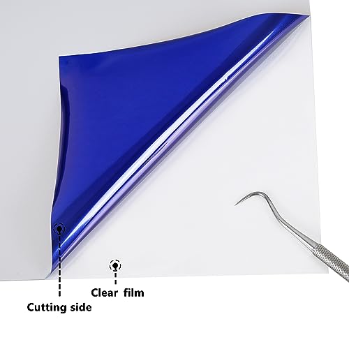 Image of RENLITONG Shiny Blue PU Stretch Metallic Foil Heat Transfer Vinyl HTV 12 Inch x 7 feet Roll Iron on Vinyl DIY for T-Shirt Clothing Heat Vinyl for All Cutter Machine Glossy(Shiny Blue, 7ft)