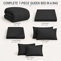Velorose Queen Comforter Set with Sheets, 7-Piece Bed in a Bag Queen Black — image 6