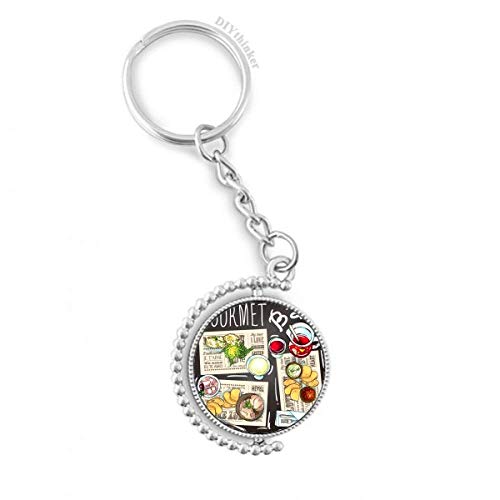 Key ring rotatif gourmet soupe steak lemonade en acier multicolore 1,2x3,5 pouces