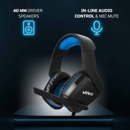 Image of Nyko NP4-4500 Wired Headset for PlayStation 4 - Lightweight Headphones w /Adjustable Microphone - Compatible w / PS5, PS4, Xbox One, Xbox X /S, and Nintendo Switch - PS4 Accessories (Black /Blue)