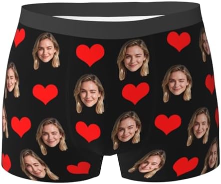 Caifujiqi Custom Underwear for Men, Personalized Face Boxers Briefs, Funny Valentine's Day Birthday Gift for Men Husband Boyfriend Black