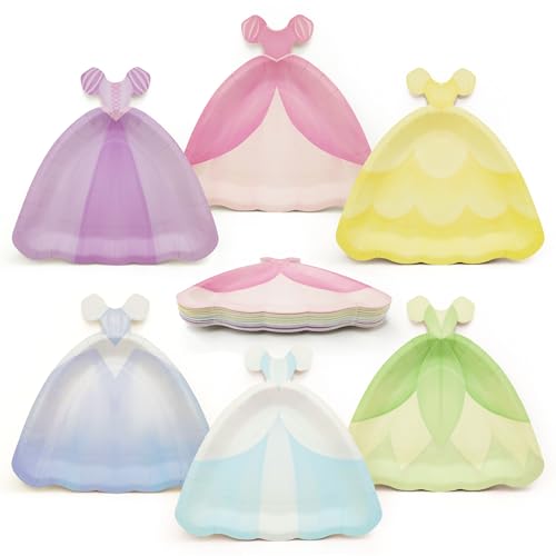 Cheerland Ball Gown Princess Party Plates Royal Theme Decorations Princess Paper Plates for Birthdays Slumber Tea Party Plate Baby Shower Decor Gender Reveal Garden Tableware 24 Pcs