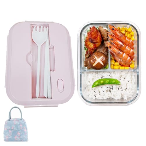 DUUKOA Glass Bento Box and Lunch Bag Lunch Box 3 Compartment Glas...