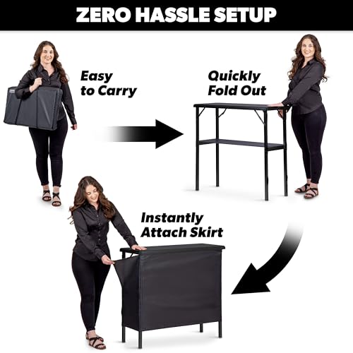 Image of GoBar Portable Bar Table for Events - Pop Up Mobile Bartending Station with Travel Carrying Case - 3 Skirts