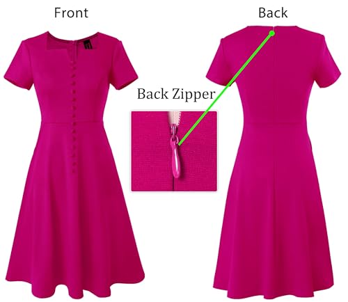 VFSHOW Womens Business Square Neck Notch Work Office A-Line Vintage Church Fit and Flare Dress4