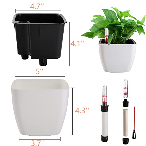 yarlung 6 Pack Self Watering Planter with Water Level Indicator, 5 Inch/12.7cm Plastic Plant Flower Pots Nested Container for Indoor Plants, Herbs, Aloe, Outdoor Gardening
