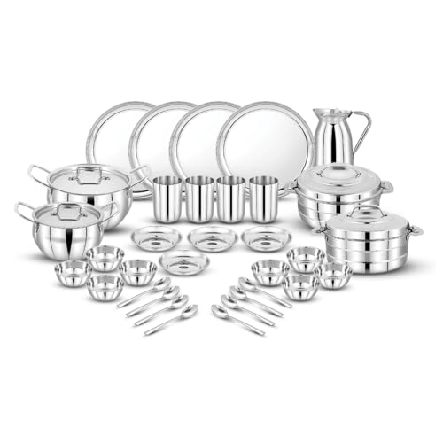 Image of Pigeon Stainless Steel Sparkle Dinner Set 35pcs|Heavy-Duty & Rust-Proo,|Food-Grade, BPA-Free, Elegant & Durable Tableware,Ideal for Home, Kitchen & Dining,Dishwasher Safe,Deal for Gifiting Purpose