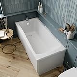 Baystone 1700 x 700mm Single Ended Bath White Gloss Soaking Bathttub, Acrylic Baths for Bathrooms, Straight Wide End, Adjustable Feet, Side Panel Included