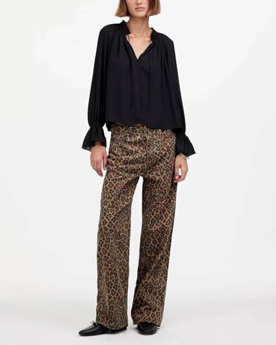 Women's Leopard Printed Jeans Full Length Mid Rise Cheetah Print Demin Baggy Pants2