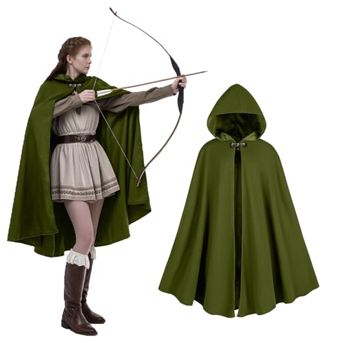 rumnigh Manteau médiéval à capuche - En velours - Pour carnaval, fête, Halloween - Pour adulte - Unisexe - Pour homme et femme - Vert