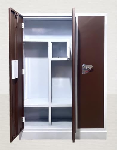 Image of MKFURNITURE Steel Almirah Wardrobe 3 Door with Mirror Cupboard | Wardrobe Storage Rack Closest Organizer for Clothes | 2 Hanging Space Single Locker with Letter Box | Modern Storage Wardrobe (Brown)