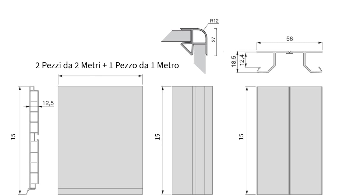 AERREGI KIT ZOCCOLO PER CUCINA BATTISCOPA ALTEZZA 10, 12 E 15 CENTIMETRI | ZOCCOLI IN ACCIAIO INOX 5 METRI CON ACCESSORI PER UNIONE E KIT GANCI | KIT ZOCCOLATURA ANODIZZATO SATINATO (H150 mm)