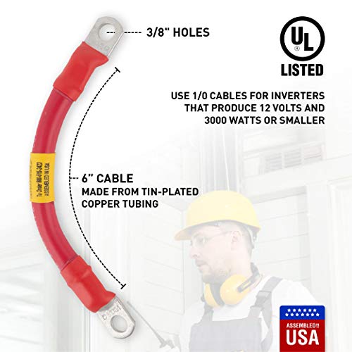Exell Battery 1/0 Interconnecting Copper Cable, 6-inch Length with 3/8-inch Lugs, Red - Thumbnail 3
