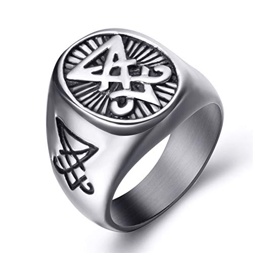 Elfasio Sigil of Lucifer Rings for Men Satanic Satan Demon Devil Symbol Stainless Steel Ring Vintage Jewelry Size 8