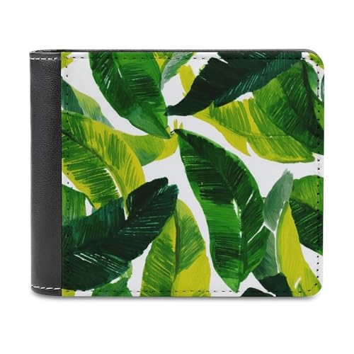 Simple Minimal Banana Leaf Pattern Soft PU Leather Bifold Wallet, Coin Purse Credit Pass Case, Durable Card-Holder Slim Billfold for Men Woman Money Storage