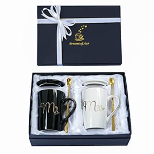 Jumway Mr and Mrs Coffee Mugs Set Unique Wedding Gifts For Bride and Groom His and Hers Anniversary Present Husband and Wife Engagement Gifts For Him Her For Parents for Valentines day