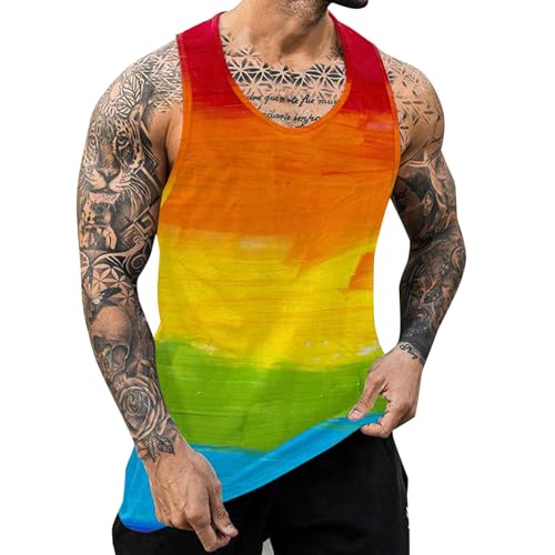 Générique 2026 Débardeur Masculin Festif sans Manches thème coloré Printemps élégant décontracté (Orange, L)