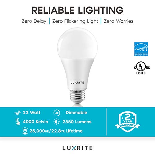 Luxrite A21 Led Bulbs 150 Watt Equivalent, 2550 Lumens, 4000K Cool White, Dimmable Standard Led Bulb 22W, Energy Star, E26 Medium Base - Indoor And Outdoor (8 Pack) #TOP6
