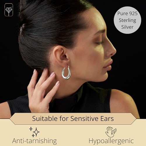 925 Sterling Silver Hypoallergenic Chunky Hoop Earrings for Women | Anti Tarnish Hoops in Various Styles by MAX + STONE2