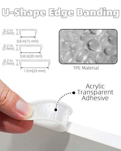 Image of U-Shape White TPE Edge Banding 32.8Ft (W:0.8'' H:0.2'')