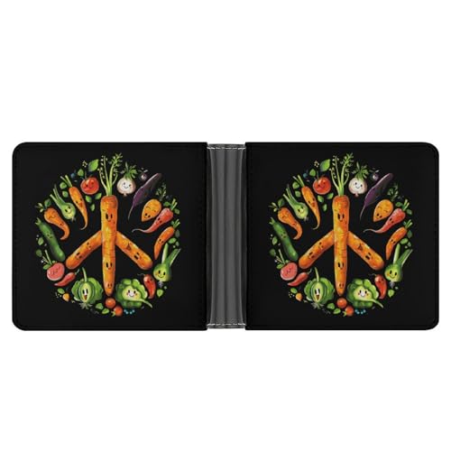 Vegetables Peace Sign Funny Billfold Wallet Credit Card Holder Slim Passcase Pouch Purse for Men Women