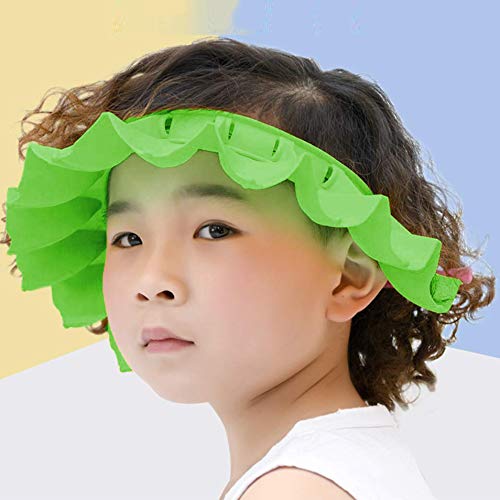 Baby Shower Cap Adjustable Silicone Shower Visor Bathing Hat Shampoo Caps Soft Stretchy Safety Bath Hats Protect Eyes Ears for Kids Toddler Infants Children with Ear Protection (Green)