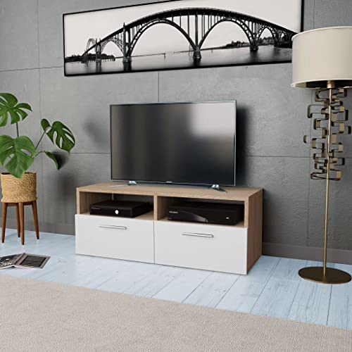 Tv Cabinet,Tv Table,Media Cabinet,Side Cabinet,Industrial Contemporary Tv Cabinet, Mid-Century Modern Entertainment Center,Media Console Table With Storage Cabinet, Engineered Wood Oak And White #TOP20