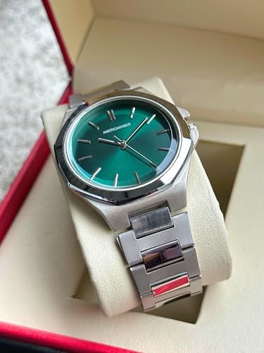 Image of AMERICANVIBER Dual Tone Stainless Steel Strap Men's Wrist Watches Classic Minimalist Bar Scale Dial Analog Wrist Watch for Men