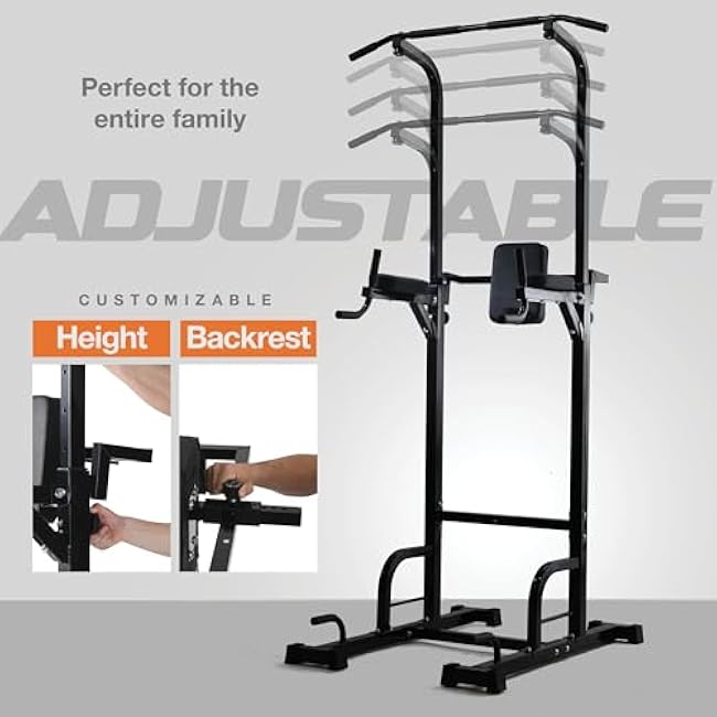 Pull Up Bar Free Standing - Power Tower, Multi-Functional Pullup Dip Station, Calisthenics Equipment Station For Home Gym - 440LBS Capacity, Height Adjustable, Durable, Heavy-Duty Strength Training For Men & Women To Build Muscle.