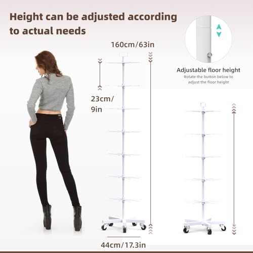 Image of Upgraded Retail Display Stand 7 Tier Spinning Display Stand, Movable Shop Spinner Rack with Hooks, Retail Display Racks for Jewelry Keyring Hats Socks Toys (White)