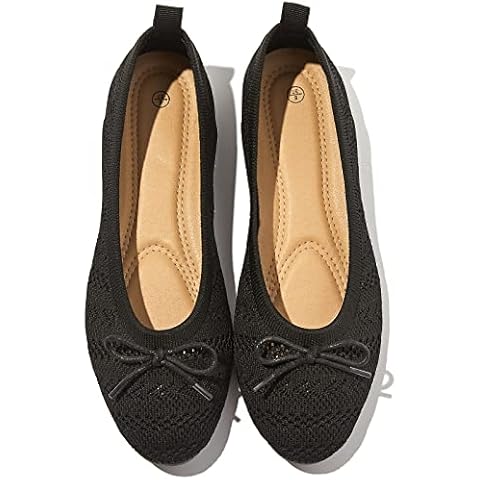 Shupua Women's Flats Shoes Dress Shoes Round Toe Ballet Flats Comfortable Crochet Lace Black Flats Low Heel(Black.us7) Cover