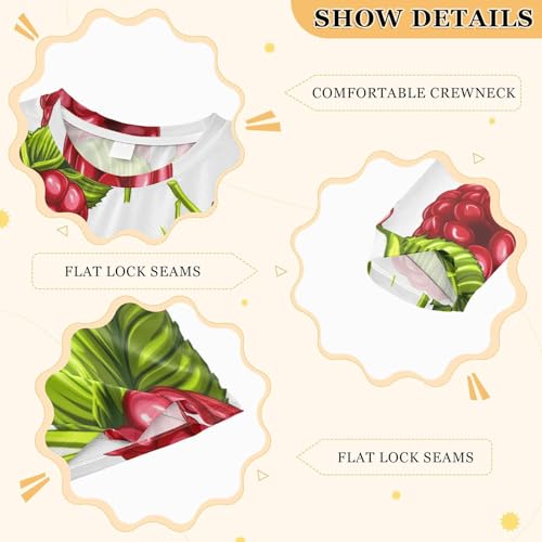 Raspberry Leaves White Boy's Rash Guard Swim Shirt Long Sleeve Sun Shirt for Kid Toddlers UPF50+3