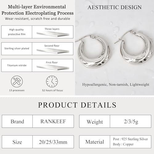 RANKEEF Silver Chunky Hoop Earrings for Women, Polished Silver Finish Hoops 20mm 25mm 32mm Hypoallergenic Trendy Statement Dangle Earrings Lightweight Gift for Her by RANKEEF - Used condition - Image 5