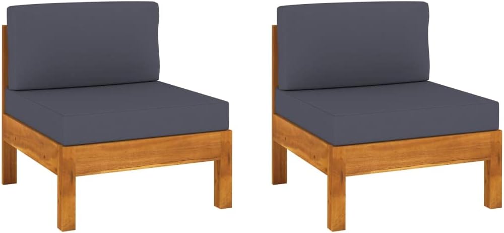 Middle Sofas 2 pcs with Dark Gray Cushions Solid Acacia Woodpatio Set Outdoor Furniture Patio Chairs Patio Furniture setSuitable for Garden Courtyard