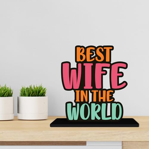 Image of Artvibes Best Wife in the World Quotes Table Decor for Office Desk | Home Decoration Items | Living Room | Modern Art Wooden Showpiece Decorative Gift Item (SP 1178)