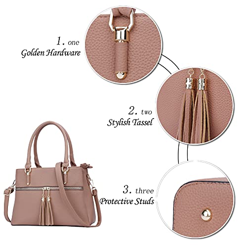 KKXIU Women Satchel Bags Handle Shoulder Handbags and Purses Pockets Zipper Leather Crossbody Bags … - Image 3