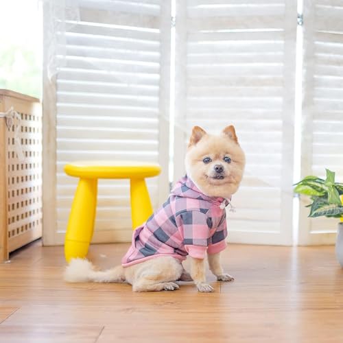 KOOLTAIL Plaid Dog Hoodie Pet Clothes Sweater with Hat and Pocket for Small Medium Large Size Dogs, Soft Winter Warm Dog Cold Weather Coat, Fleece Fall Dog Hooded Sweatshirt for Puppy Cats, Pink XXL - Thumbnail 7