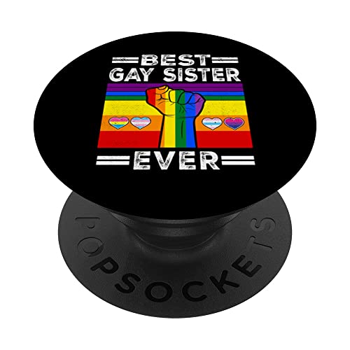 Best Gay Sister Ever LGBTQ Rainbow Flag LGBT Pride Month PopSockets PopGrip Adhésif