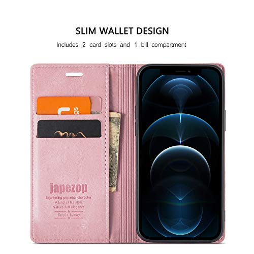 japezop iPhone 12 Pro Max Case, iPhone 12 Pro Max Wallet Case for Women with [RFID Blocking] Credit Card Holder, Leather Flip Book Phone Case Cover for iPhone 12 Pro Max 6.7 Inch (Pink)