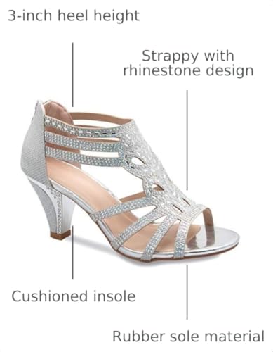 Image of Olivia K Women's Open Toe Strappy Rhinestone Dress Sandal Low Heel Wedding Shoes White Glitter - adorable, comfortable