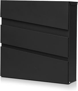 Yoocabinet Wall Mount Mailbox with Key Lock, Large Capacity Locking Mailbox for Outside, Galvanized Steel Cover and Rust-Proof Metal Post Box, 14.3"x14.3"x4.3" Black, MD002B