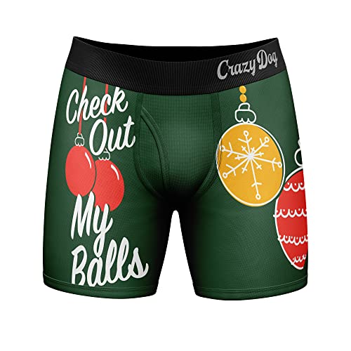 Crazy Dog T-Shirts Mens Check out my Balls Boxers Funny Christmas Ornament Underwear for Guys