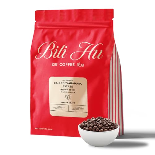 Image of Bili Hu Coffee, Whole Coffee Beans Kalledevarapura, Arabica Blend, Medium Roast (Pack of 1, 250 Gms)