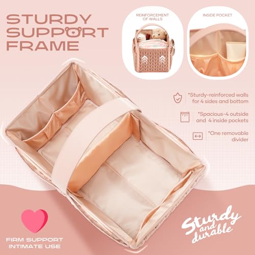 LUKJOJO Luxurious Baby Diaper Caddy, Nursery Storage Basket for Newborn Boy and Girl, Travel Baby Basket for Diapers Baby Wipes, Organizer Tote Bag Storage Bin, Baby Shower Gifts (dusty rose) - Thumbnail 2