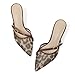 femflame Leopard Kitten Heels for Women Closed Pointed Toe Mesh Mules Fashion Stiletto Heels Sandals Slingback Slip on Pumps Summer for Daily Wedding Dress Party