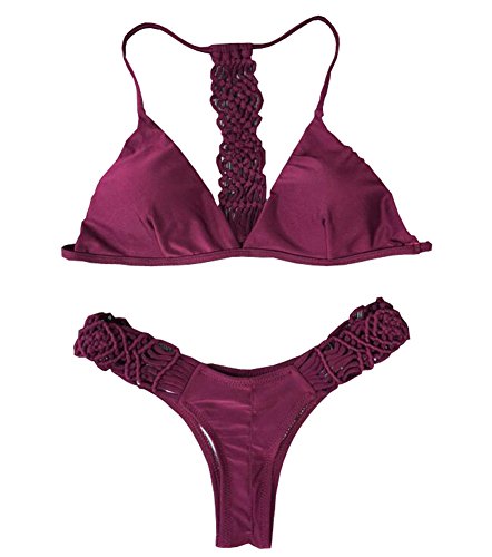 Cliont Frauen gepolsterte Push up Weave Bikini Set Badeanzug Zwei Stück Badeanzug Cover