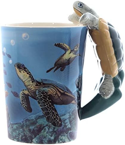 Puckator Turtle with Underwater Decal Ceramic Shaped Handle Mug, Coffee Hot Drinks, Decorative Gift Box, Home Kitchen Height 13.5cm Width 12cm Diameter 8.5cm