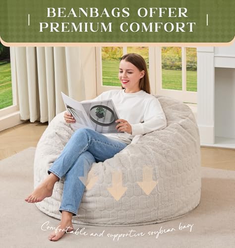Image of Hobestluk Large Bean Bag Chairs 3FT Big Adults BeanBag Chairs Plush Cover